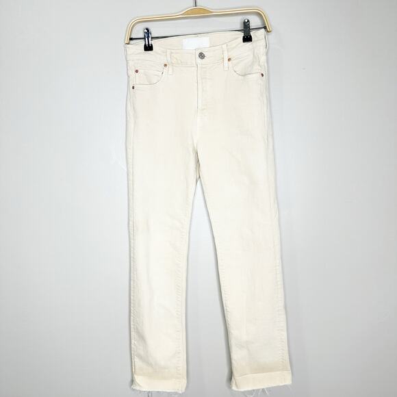 Mother Womens Jeans The Scrapper Cuff Ankle Fray Devil May Care Cream Size 25 - Picture 1 of 12